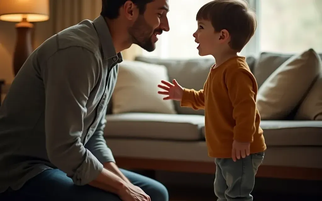 Rodzic spokojnie rozmawiający z dzieckiem o zasadach
