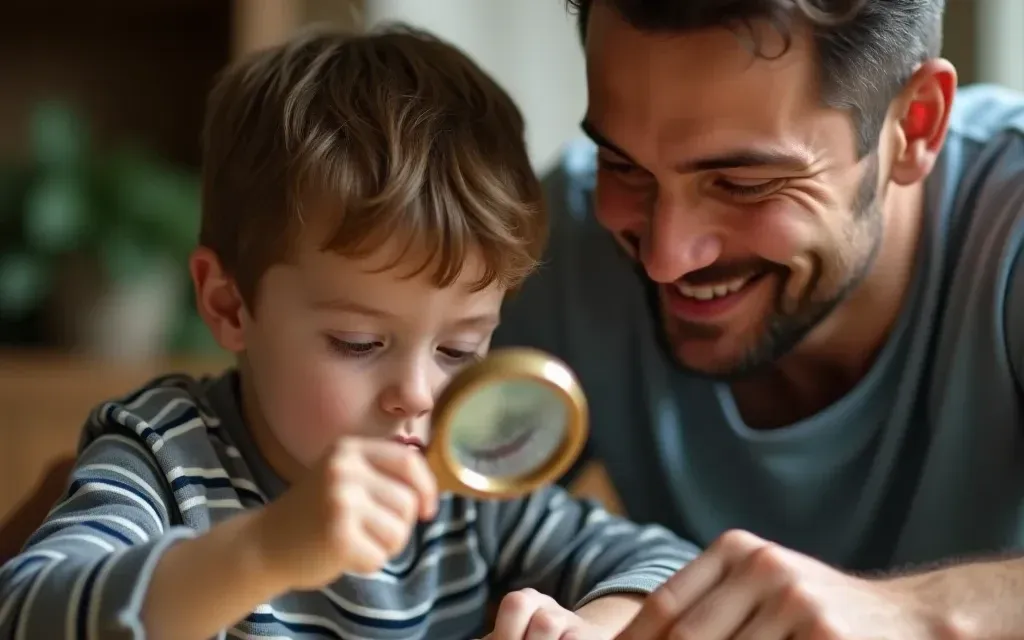 Dziecko zadające pytania podczas eksperymentu przy stole